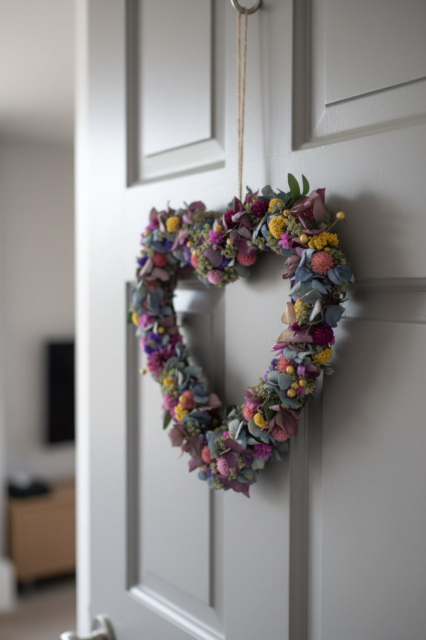 Irish grown hydrangea heart shaped dried flower wreath Dried flower gift for Mother's Day Ireland - Flowers on Four Acres.