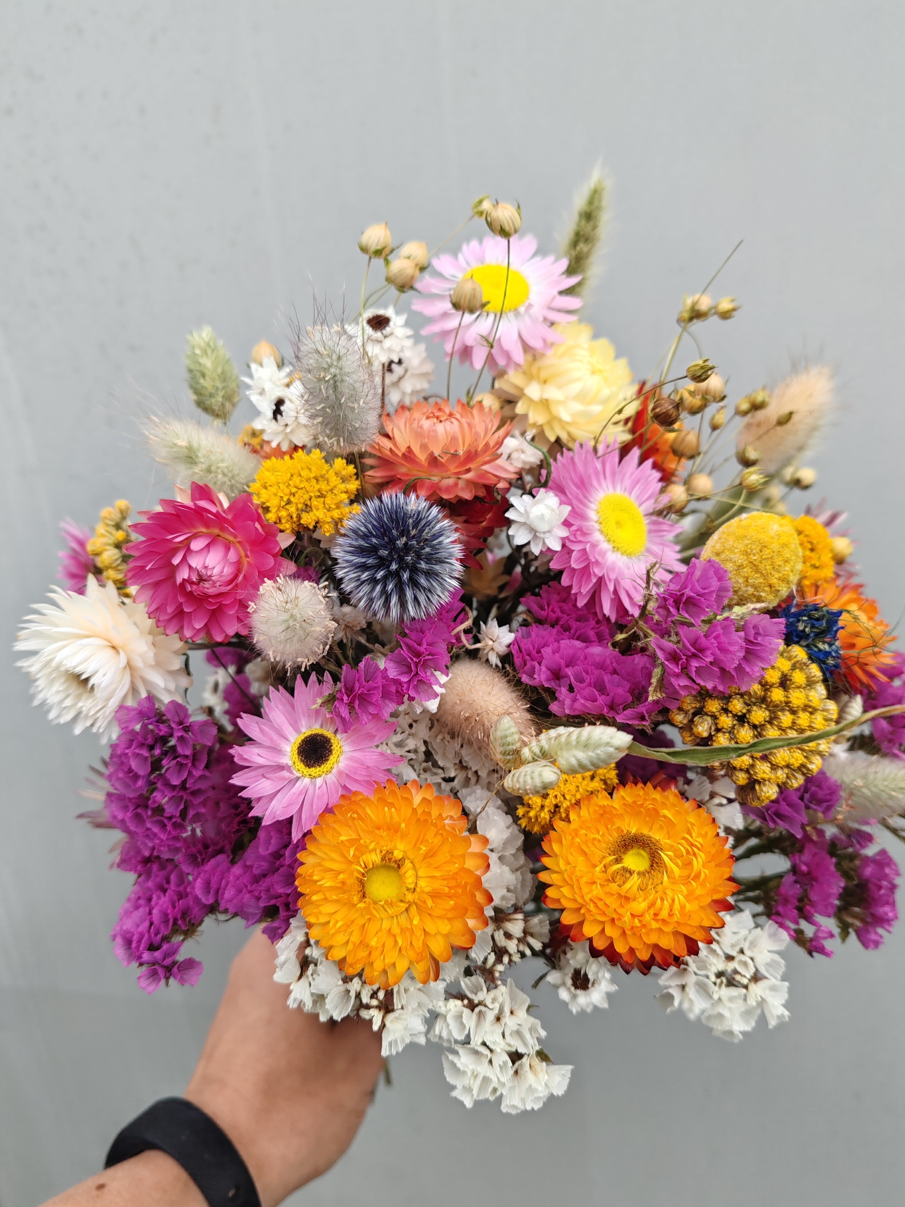 Brightly coloured dried wild flower bouquet grown in Ireland