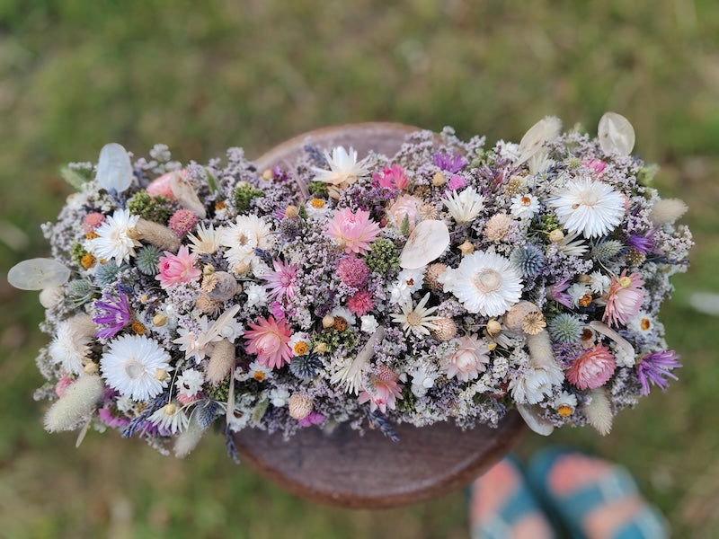 Dried flower wedding centrepiece