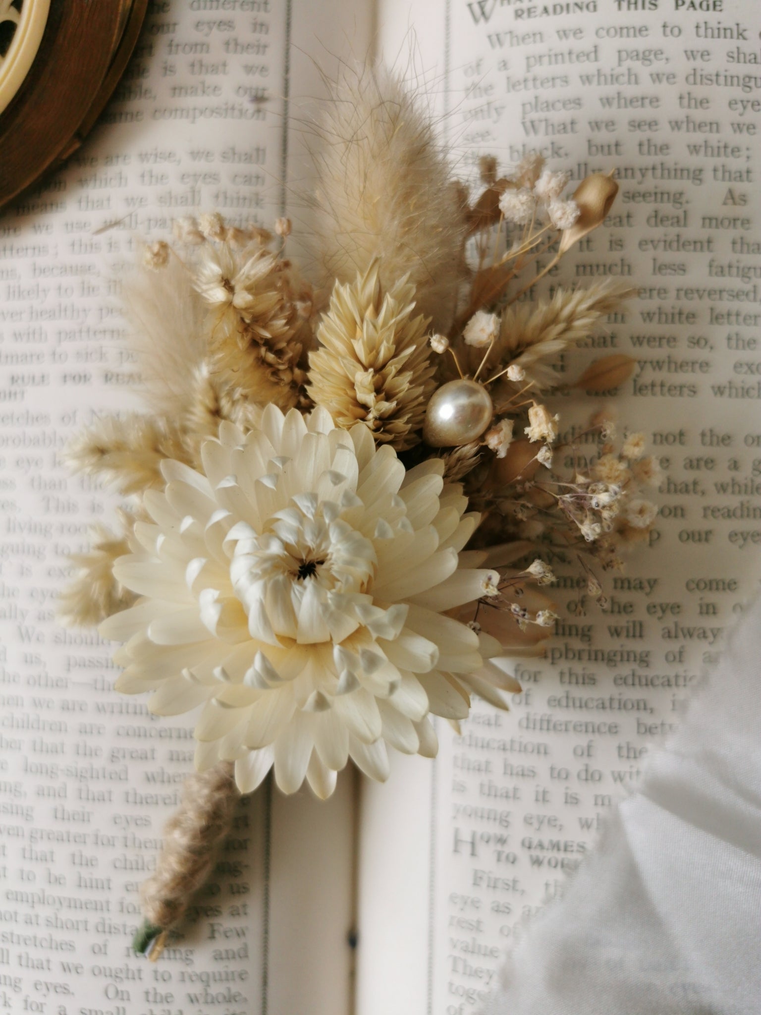 Dried flower wedding buttonhole by Flowers on Four Acres