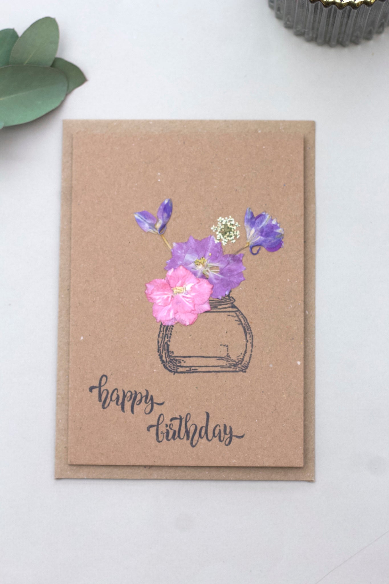 Happy Birthday pressed flower greeting card