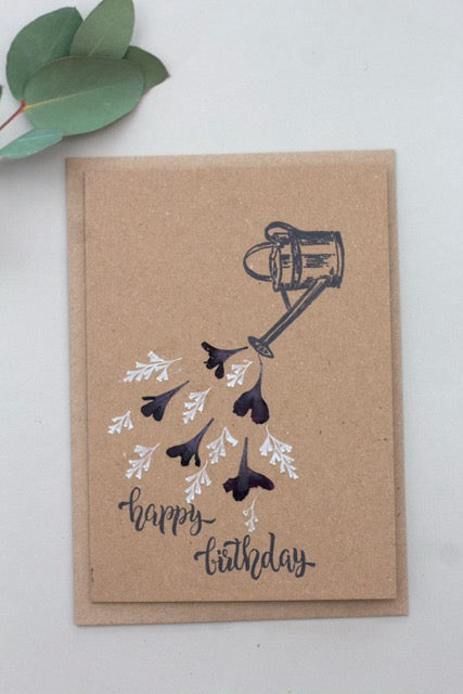 Happy Birthday pressed flower greeting card (Scabiosa)