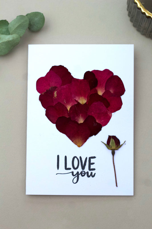 I Love You handmade flower petal card