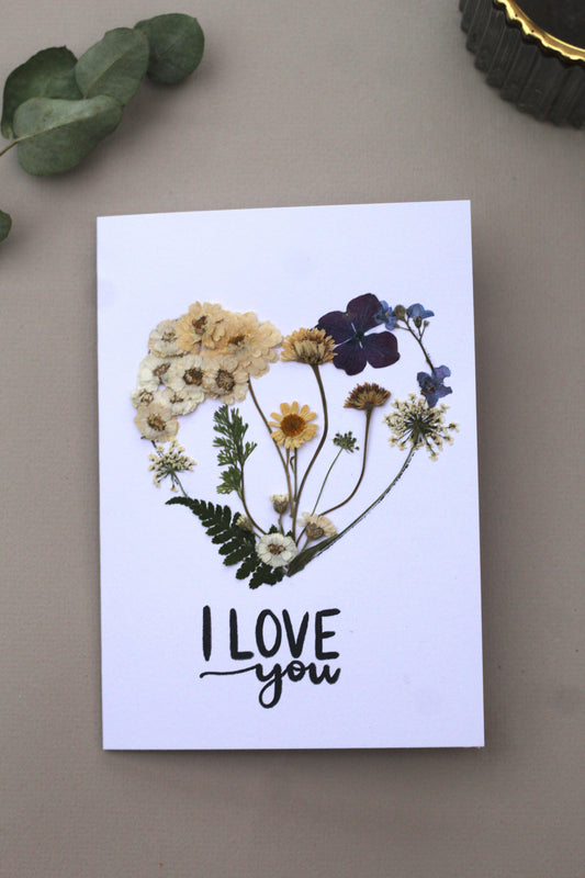 I Love You handmade pressed Wildflower card