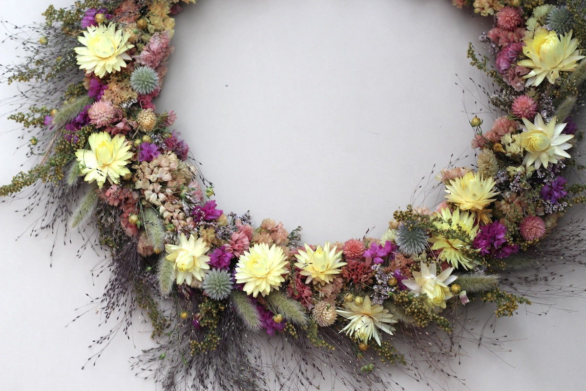 Spring sunshine dried flower wreath