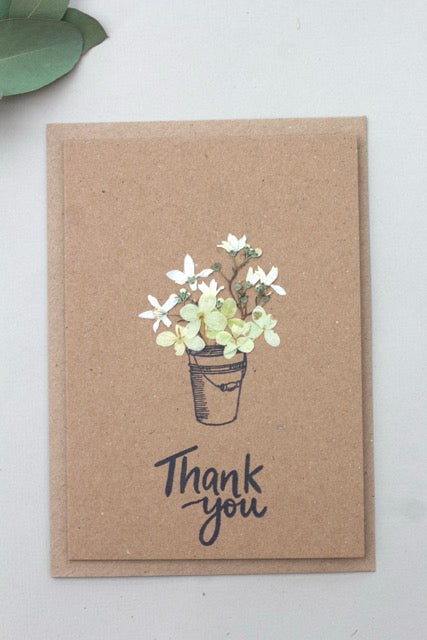 Thank You Handmade Pressed Flower card (Bucket)