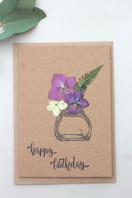 Happy Birthday pressed flower greeting card
