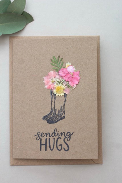 Sending Hugs Handmade Pressed flower card