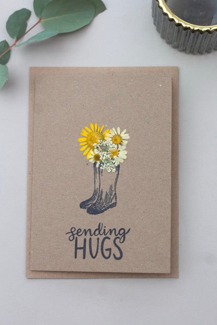 Sending Hugs Handmade Pressed flower card